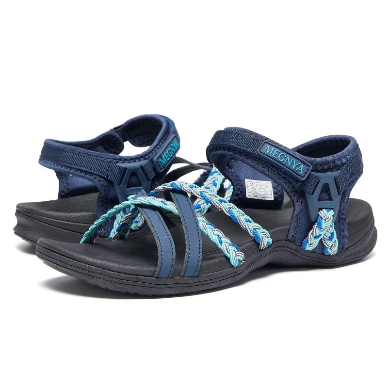 MEGNYA Hiking Sandals Outdoor, Arch Support Memory Foam Athletic Slides for Active, Comfortable Colorful Straps Walking Sandals with Hook Loop Size 7 - Image 1